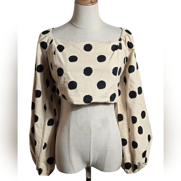 Vestique Tan And Black Polka Dot Crop Top - Picture 1 of 8